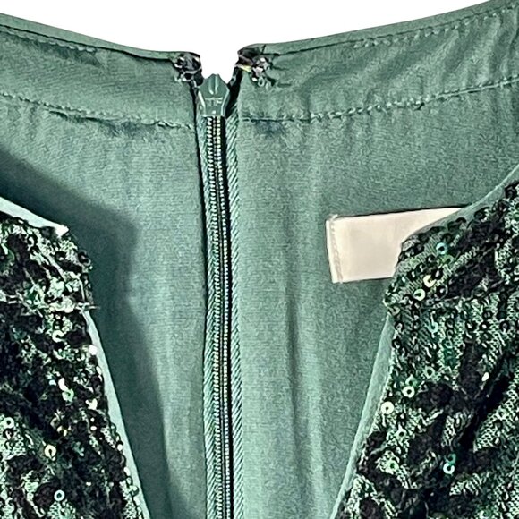 LOFT Emerald Green Velvet Sequin Floral Shift Dress Size 6 WI23 - Picture 7 of 15